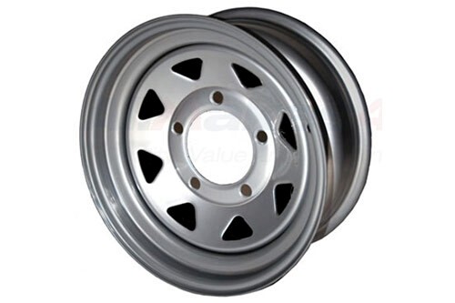 Silver 8 Spoke 7x16 Steel Road Wheel for All Defenders