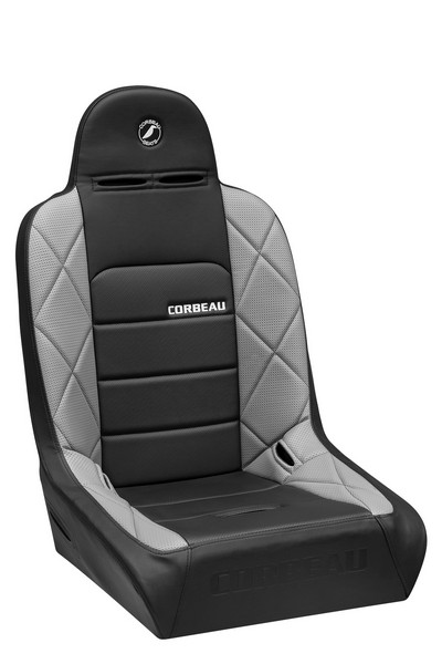 Corbeau Baja JP Black Vinyl/Grey HD Vinyl Wide Fixed Back Suspension Seat