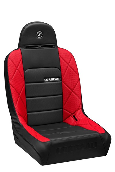 Corbeau Baja JP Black Vinyl/Red HD Vinyl Wide Fixed Back Suspension Seat