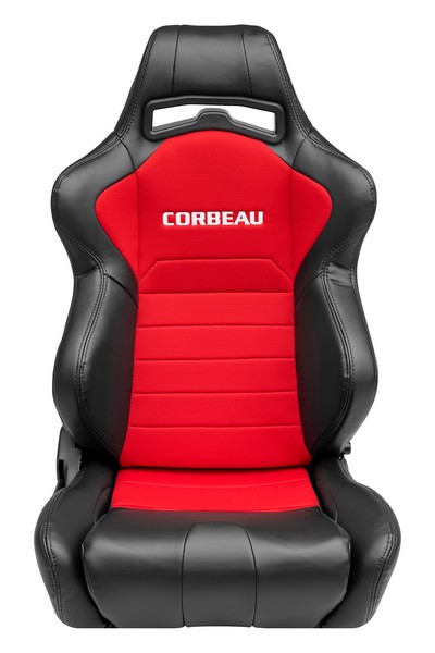 Corbeau LG1 Black Vinyl/Red Cloth - Reclining Seat - Image 3