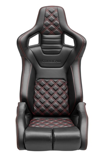 Corbeau RRB Black Vinyl/Carbon Diamond Red Stitch - Reclining Seat - Image 3