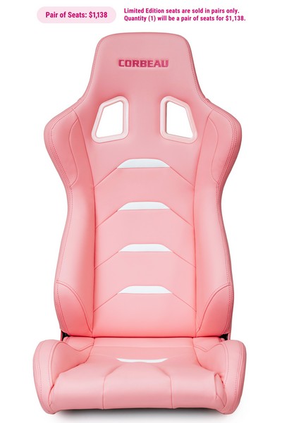 Corbeau Evolution X Pink Vinyl/White Tab (Pair of Seats) Fixed Back Racing Seat - Image 3